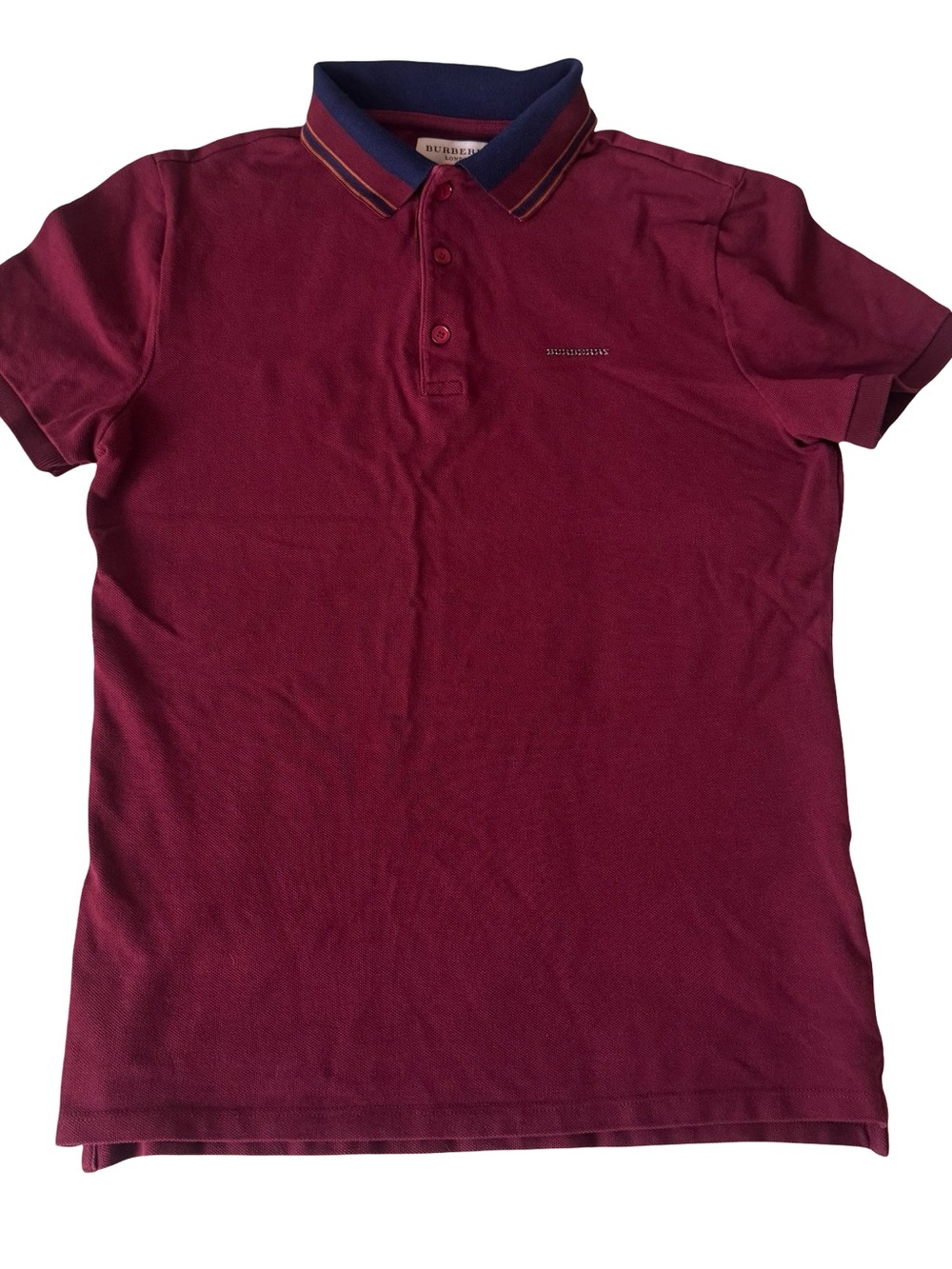 Burberry London Men's Burgundy Solid Logo Button Short Sleeve Polo Shirt Size M